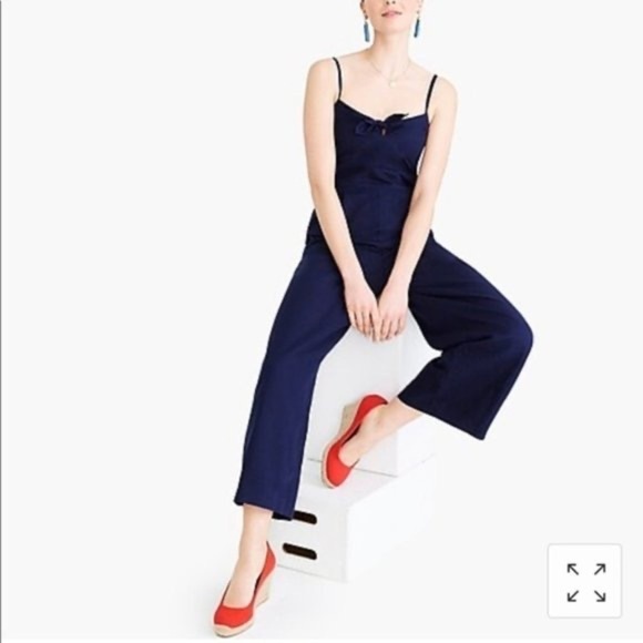 J Crew Tie Front Wide Leg Jumpsuit in Linen Cotton - Picture 3 of 15